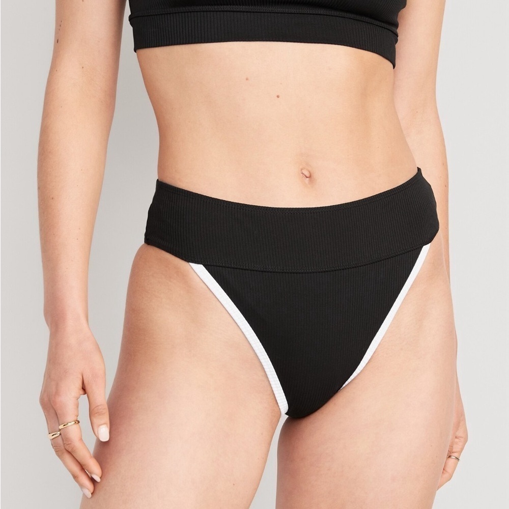 NWT! Black High-Waisted Ribbed French-Cut Bikini Swim Bottoms - Multiple Sizes 🌻